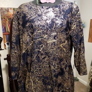 Navy blue and gold metallic top